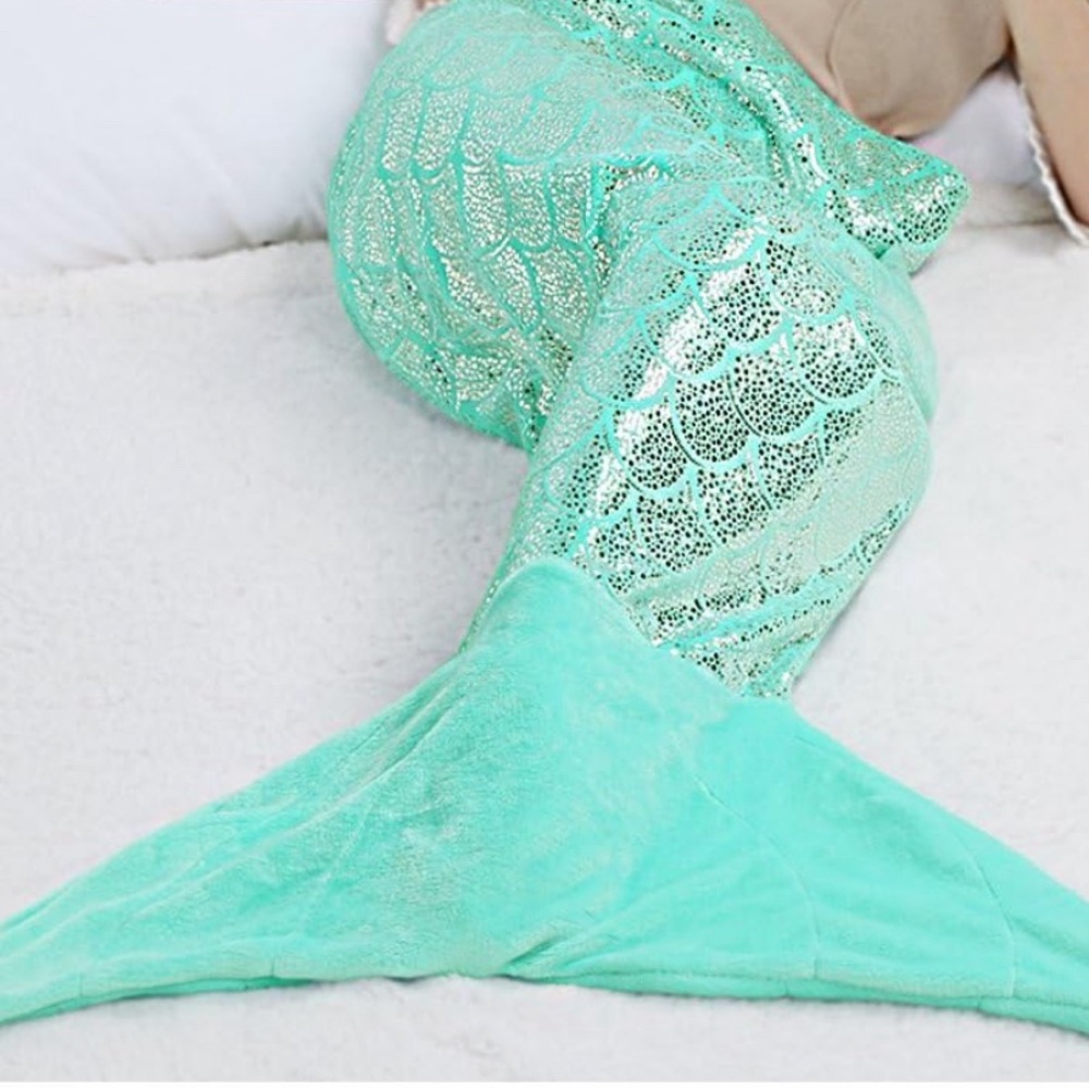 Mermaid Tail Green Large Glitter Shimmer Blanket Kids Teens Adults Extra Soft